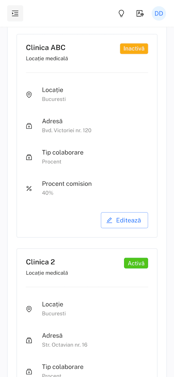 Lista clinicilor — telefon